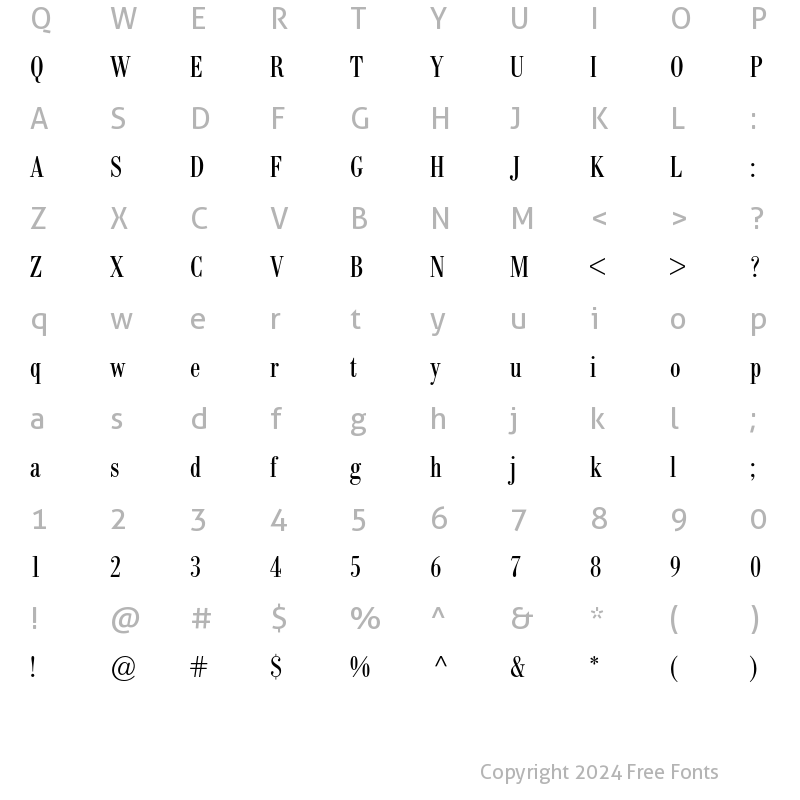 Character Map of Bodoni BE Condensed Regular