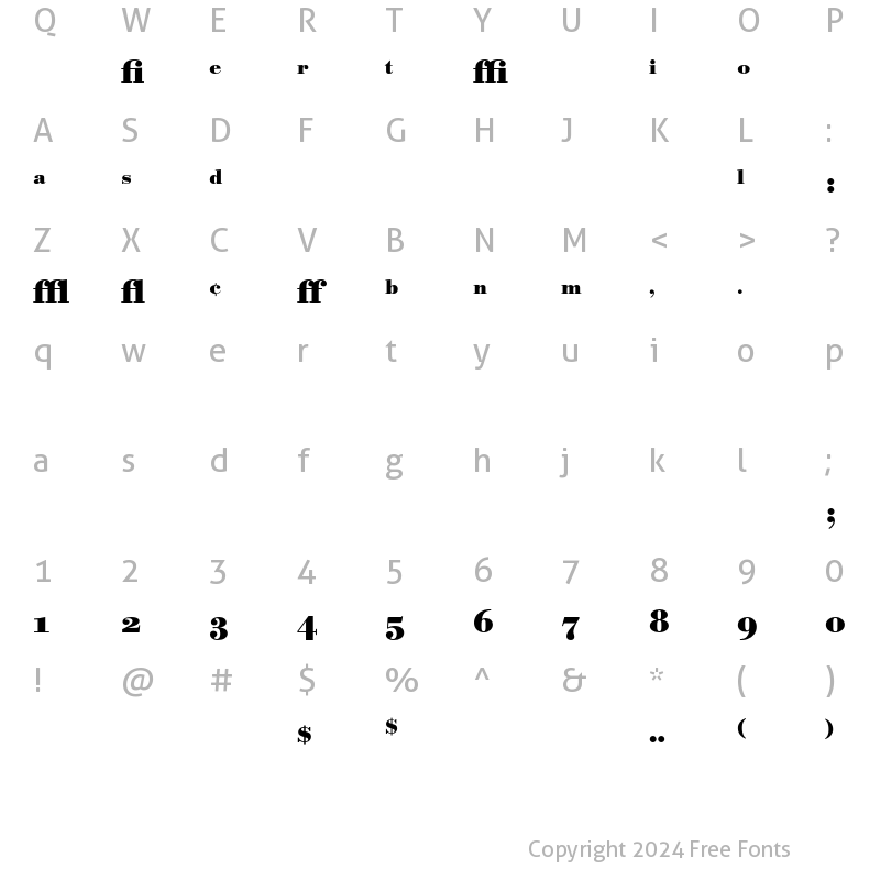 Character Map of Bodoni BE Expert Bold