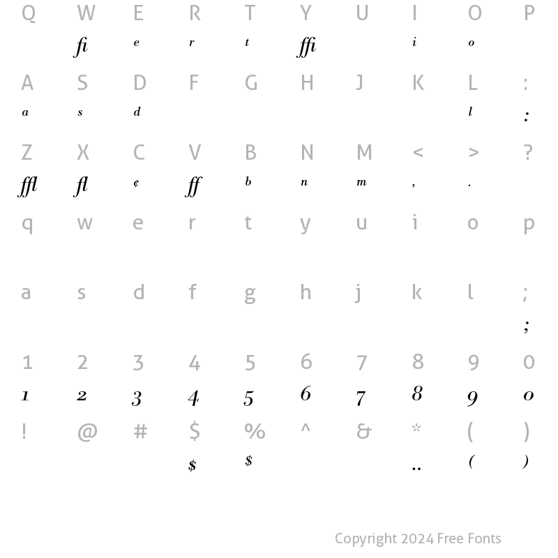 Character Map of Bodoni BE Expert Italic