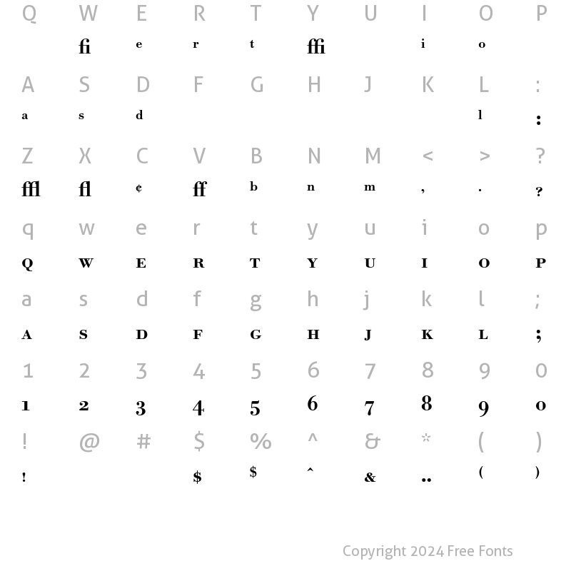 Character Map of Bodoni BE Expert Medium