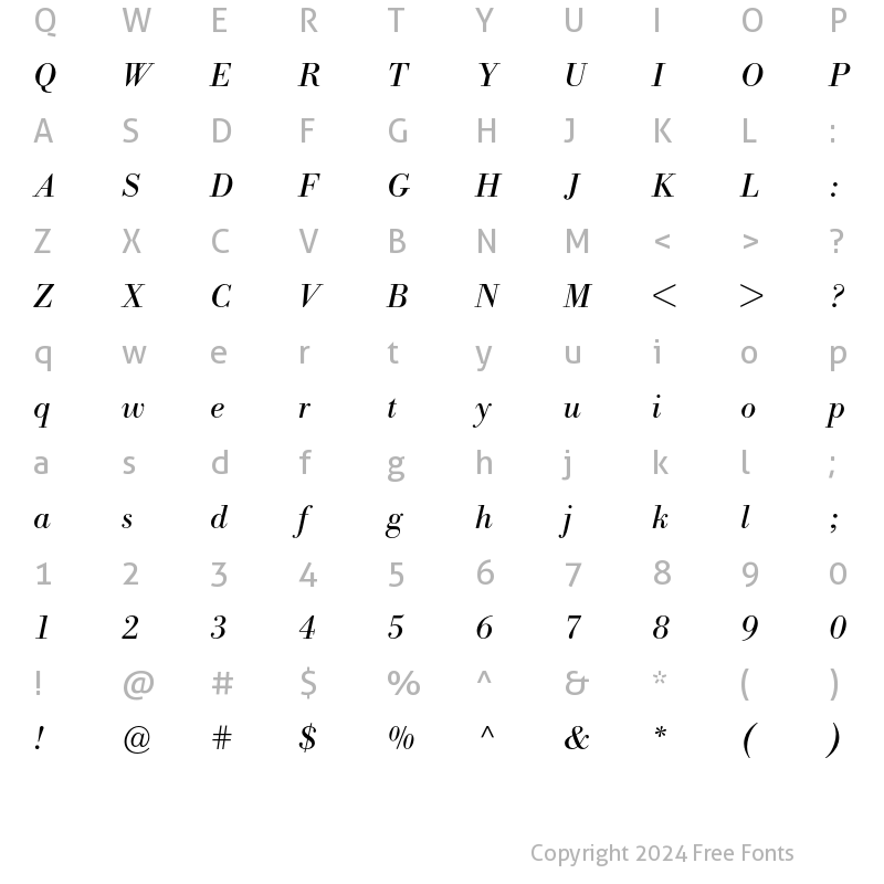 Character Map of Bodoni BE Italic