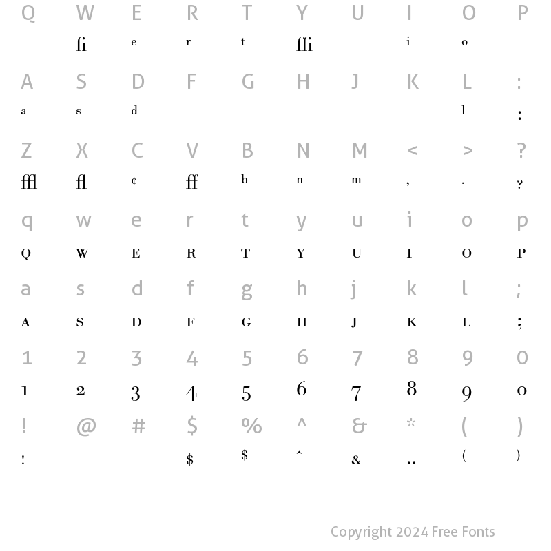 Character Map of Bodoni BE Light Expert Regular