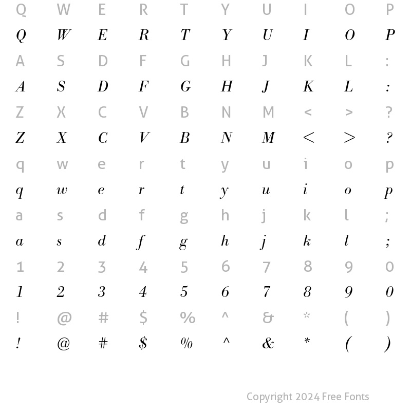 Character Map of Bodoni BE Light Italic