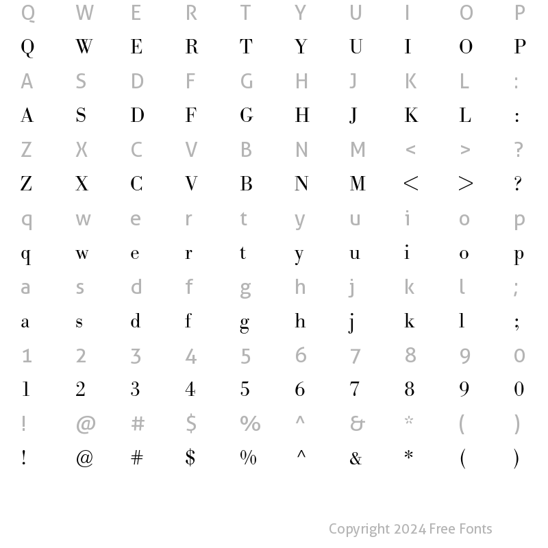 Character Map of Bodoni BE Light Regular