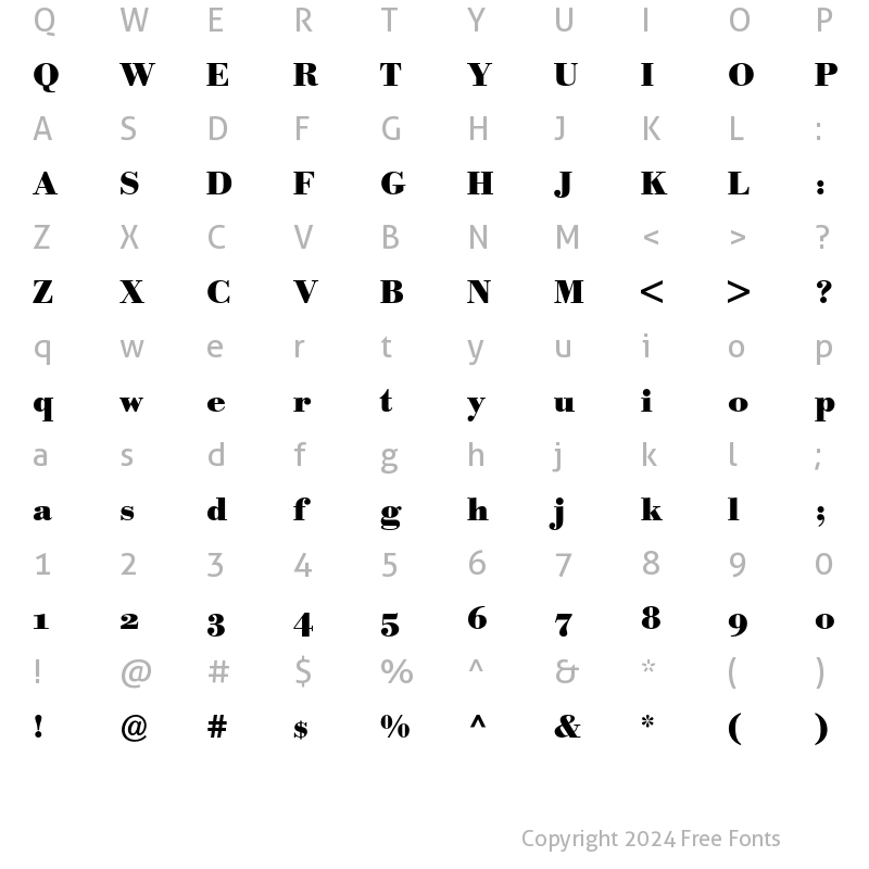 Character Map of Bodoni BE Oldstyle Figures Bold
