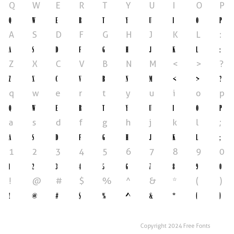 Character Map of Bodoni Becker No2 Comp Ultra Regular