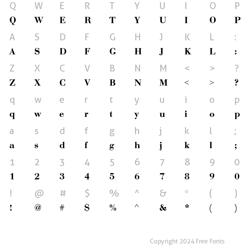 Character Map of Bodoni-Bold-DTC Regular