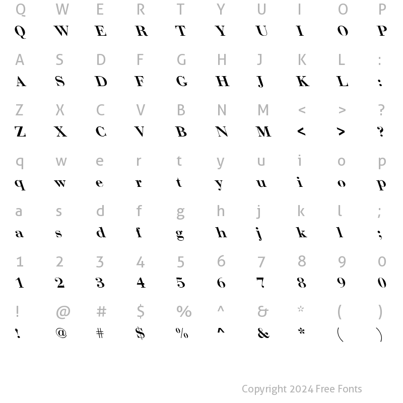 Character Map of Bodoni-Bold Lefty Regular