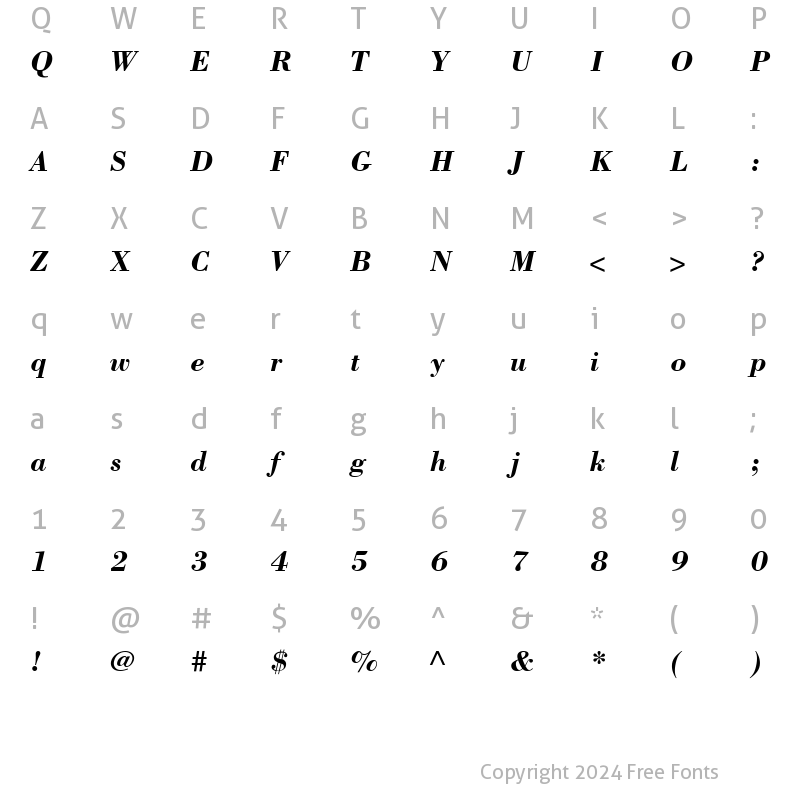 Character Map of Bodoni BoldItalic