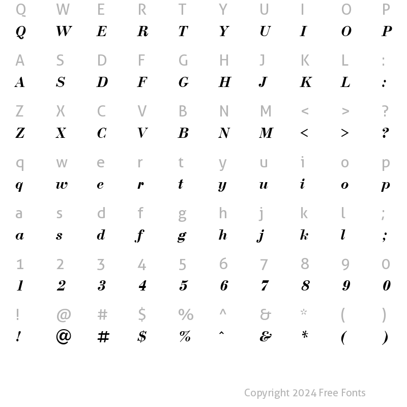 Character Map of Bodoni BoldItalic Cyrillic