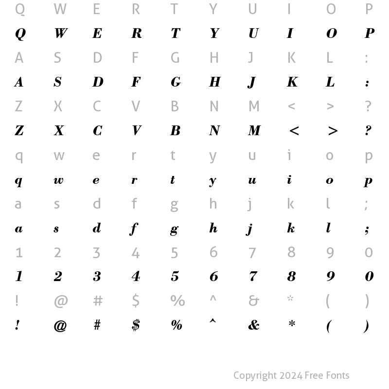 Character Map of Bodoni CG ATT Bold Italic