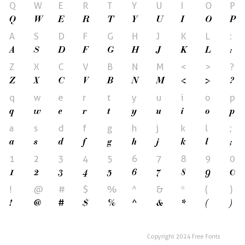 Character Map of Bodoni Classic Ad Bold Italic