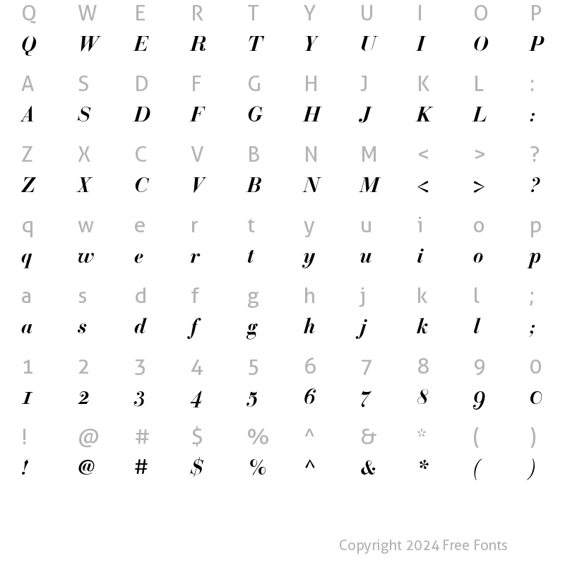 Character Map of Bodoni Classic Bold Italic