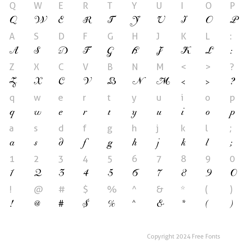 Character Map of Bodoni Classic Chancery Regular