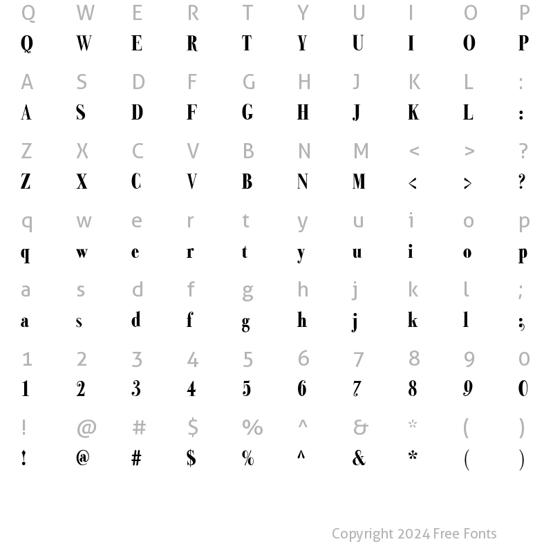 Character Map of Bodoni Classic Condensed Bold