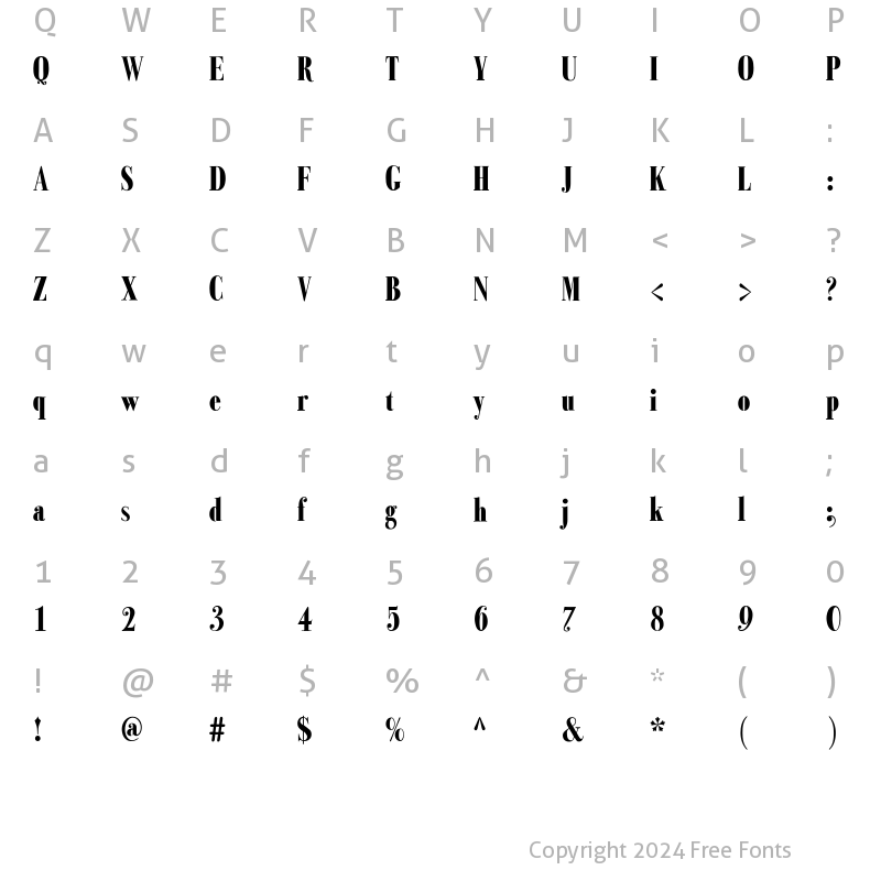 Character Map of Bodoni Classic Condensed Plus Bold