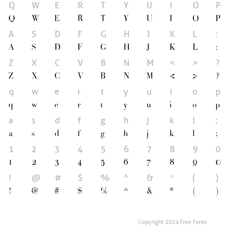 Character Map of Bodoni Classic Handdrawn Medium