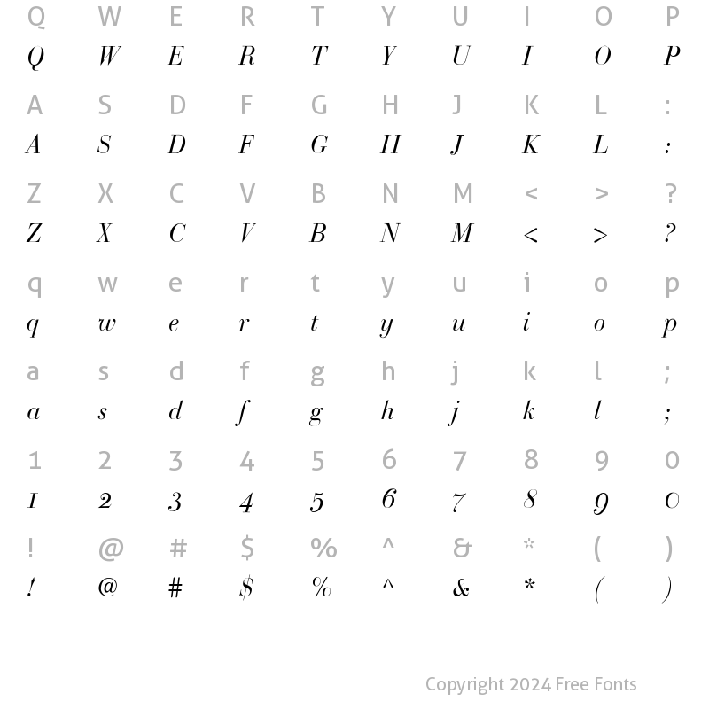 Character Map of Bodoni Classic Italic