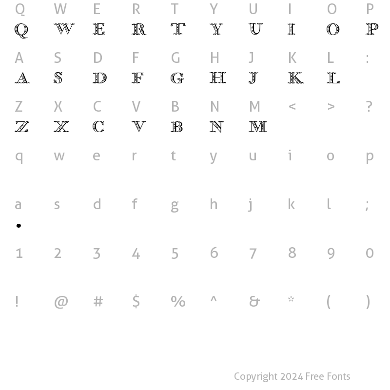 Character Map of Bodoni Classic Shadow Initials Regular