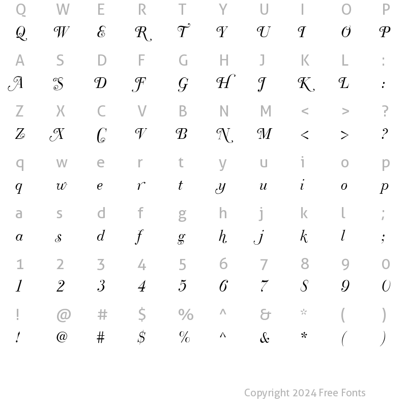 Character Map of Bodoni Classic Swashes Italic