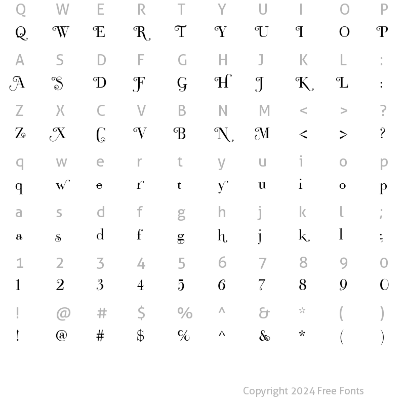 Character Map of Bodoni Classic Swashes Roman