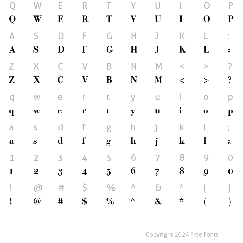 Character Map of Bodoni Classic Text Bold