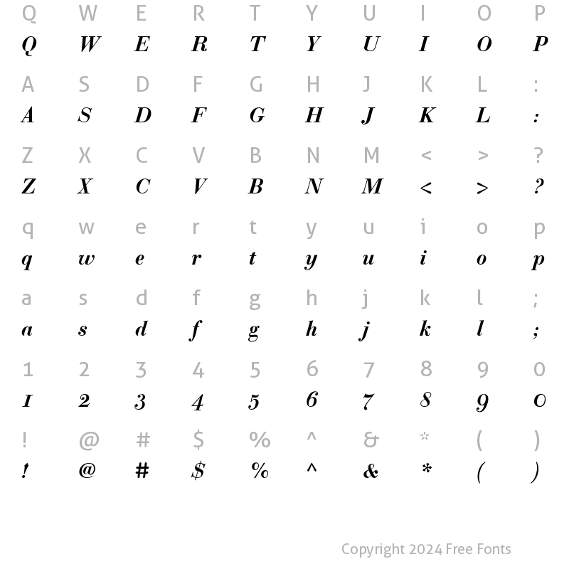 Character Map of Bodoni Classic Text Bold Italic