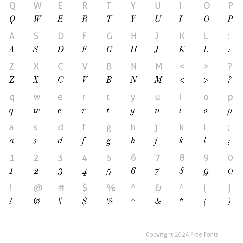 Character Map of Bodoni Classic Text Italic