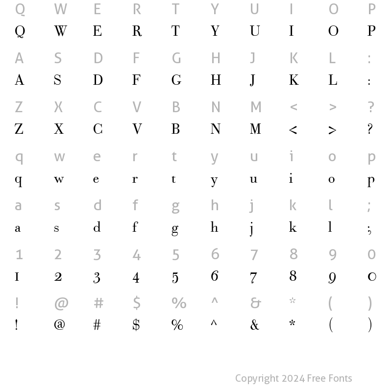 Character Map of Bodoni Classic Text Roman