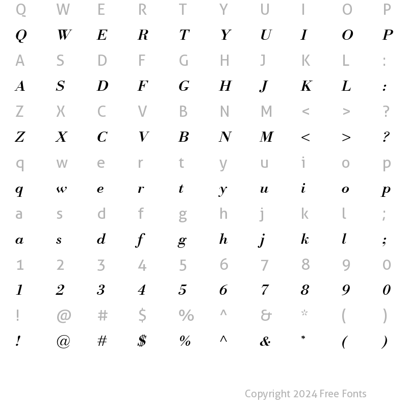 Character Map of Bodoni Classico BoldItalic