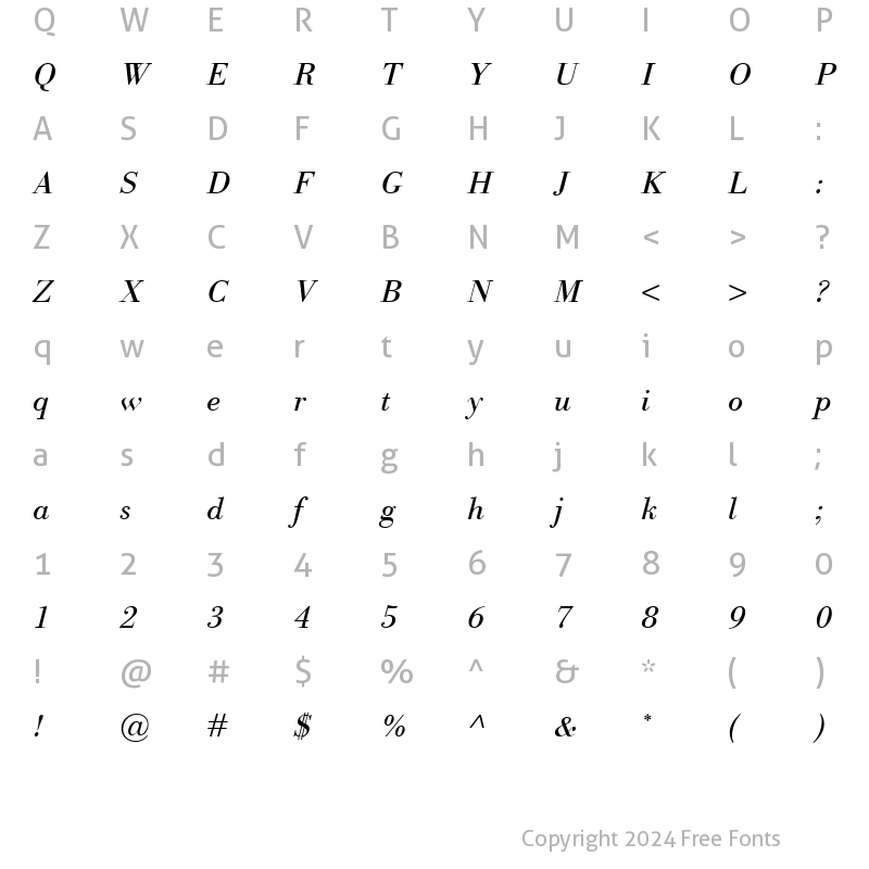 Character Map of Bodoni Classico Italic