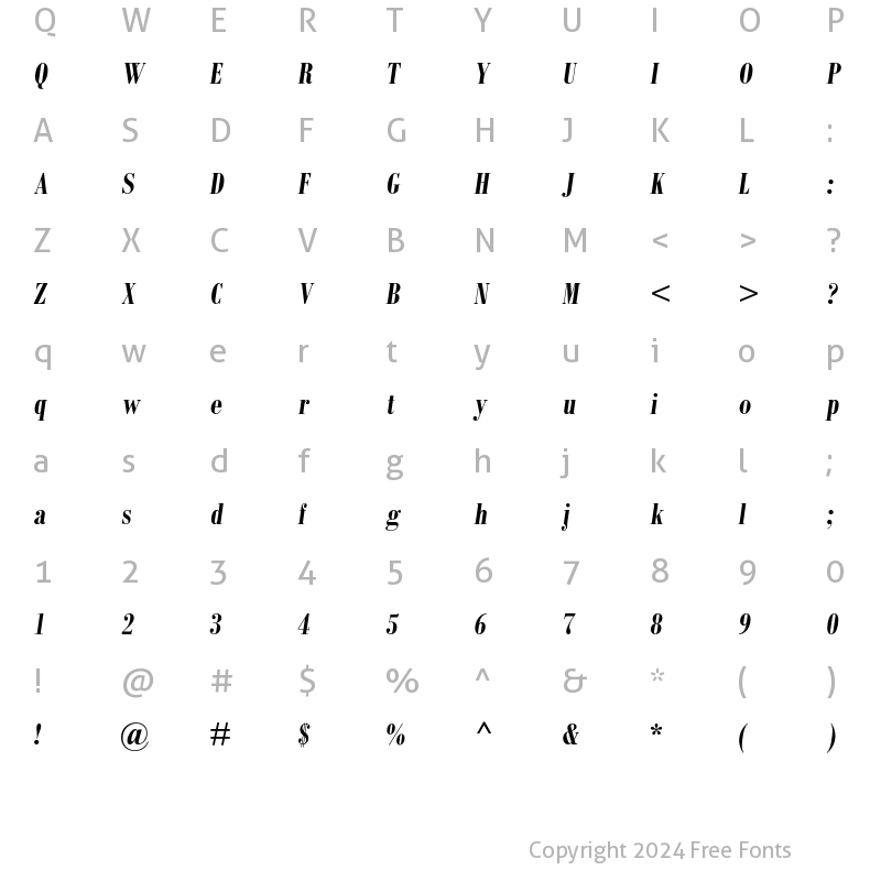 Character Map of Bodoni Condensed Bold Italic