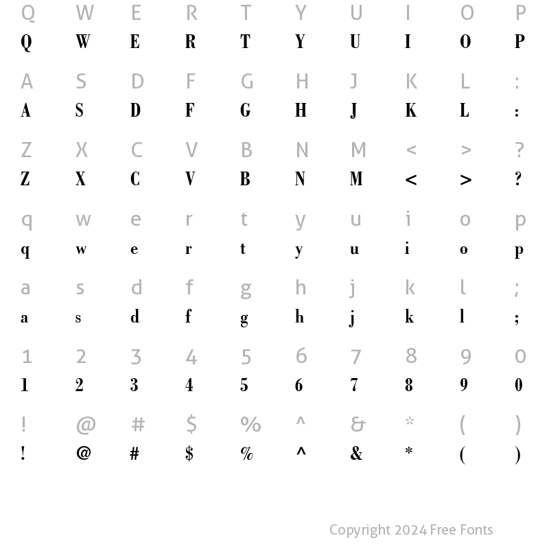 Character Map of Bodoni Condensed SSi Bold Condensed