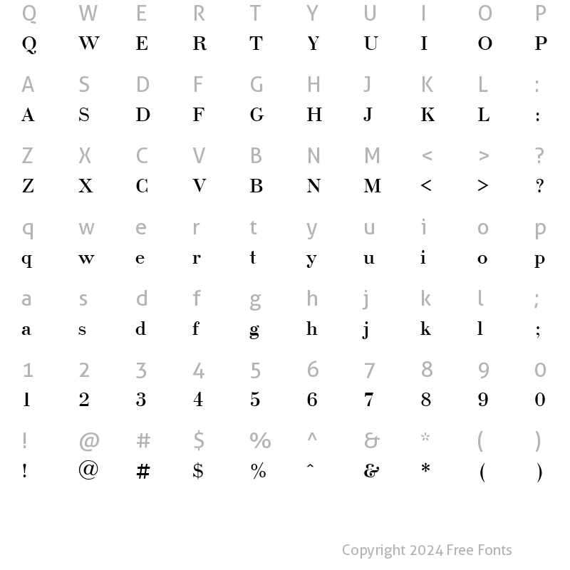 Character Map of Bodoni Cyrillic