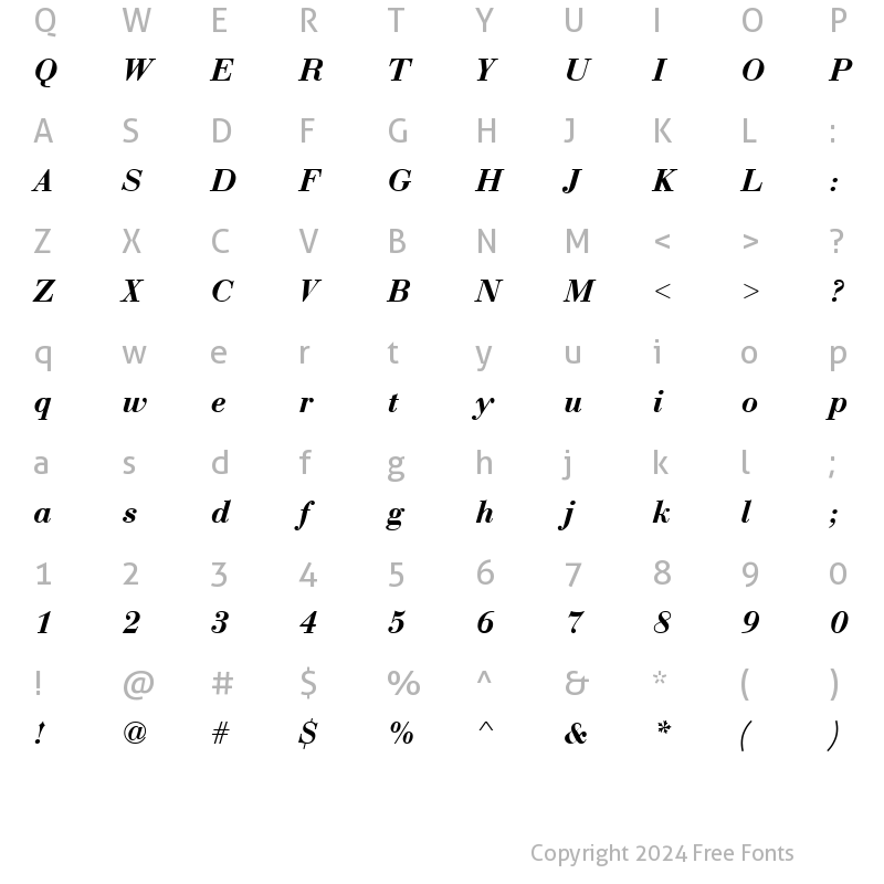 Character Map of Bodoni-DTC Bold Italic