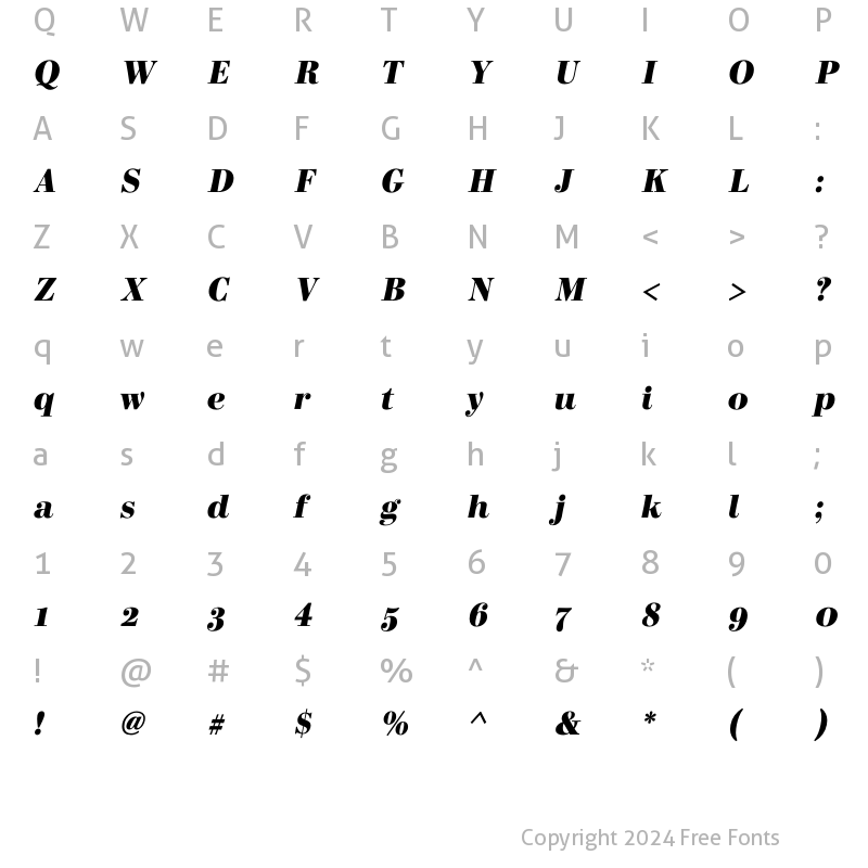 Character Map of Bodoni Elegant W05 ExtraBold Italic