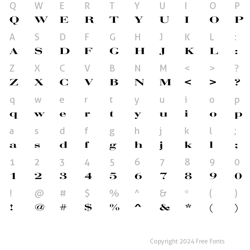 Character Map of Bodoni Extended Regular