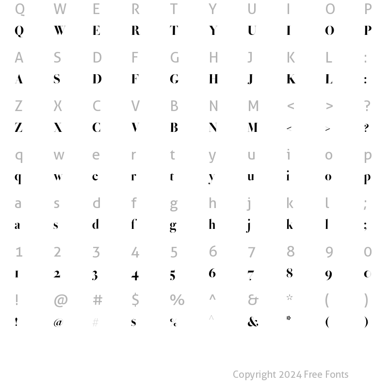 Character Map of Bodoni Ferrara Banner Extra Bold