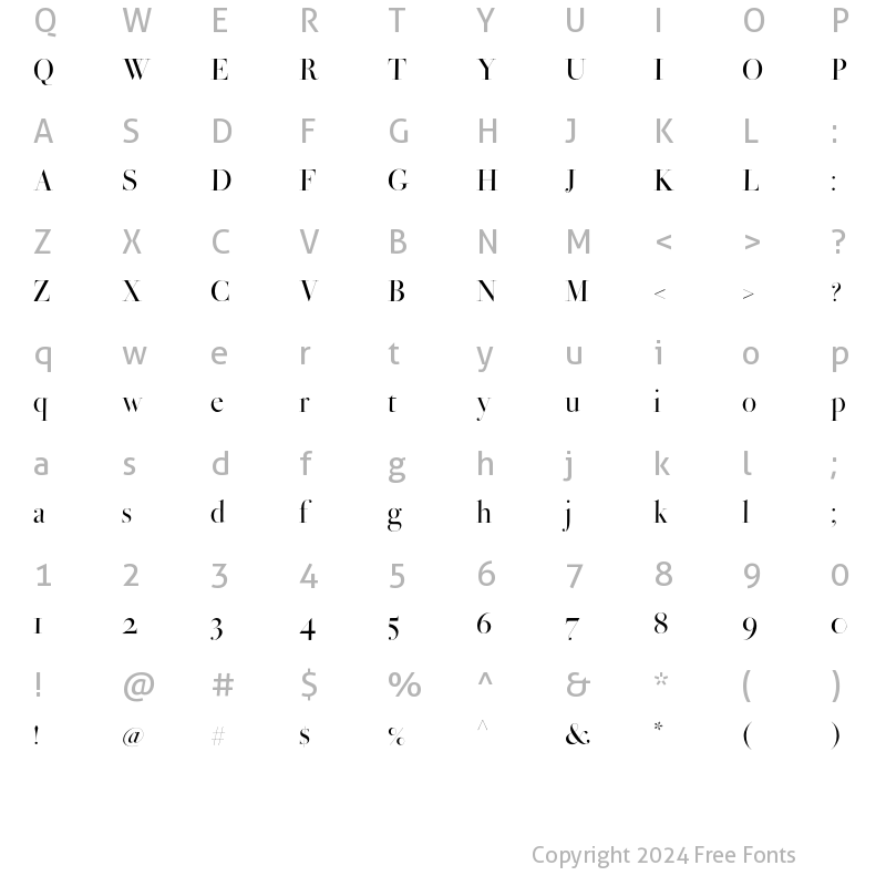 Character Map of Bodoni Ferrara Banner Medium