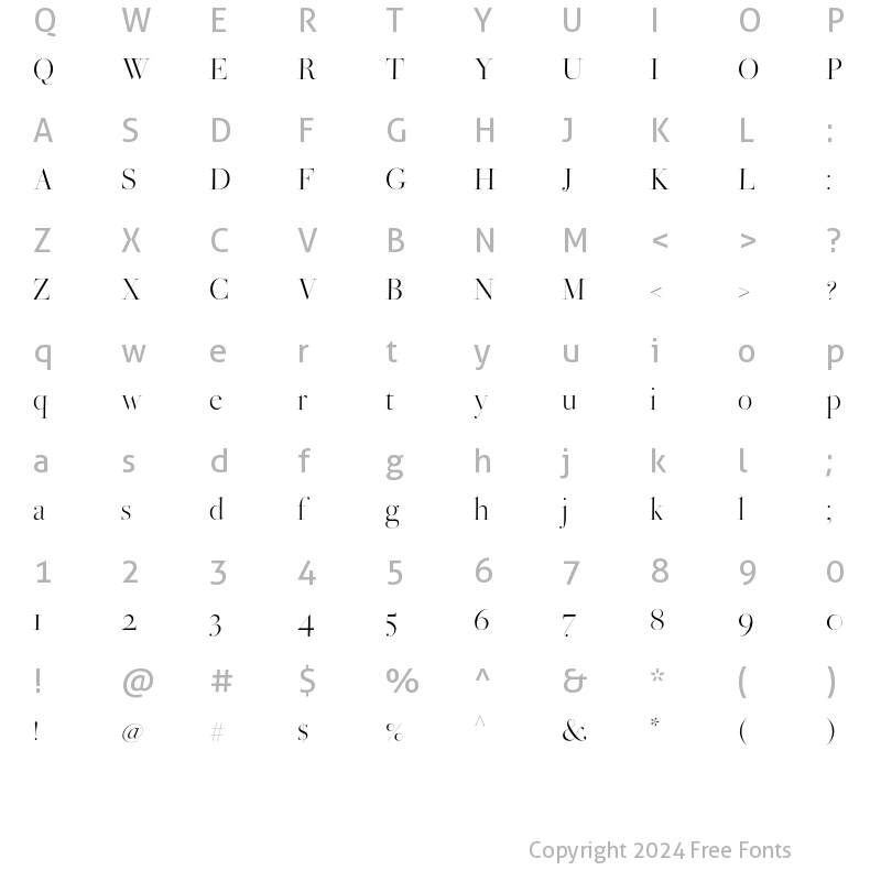 Character Map of Bodoni Ferrara Banner Quasi Light