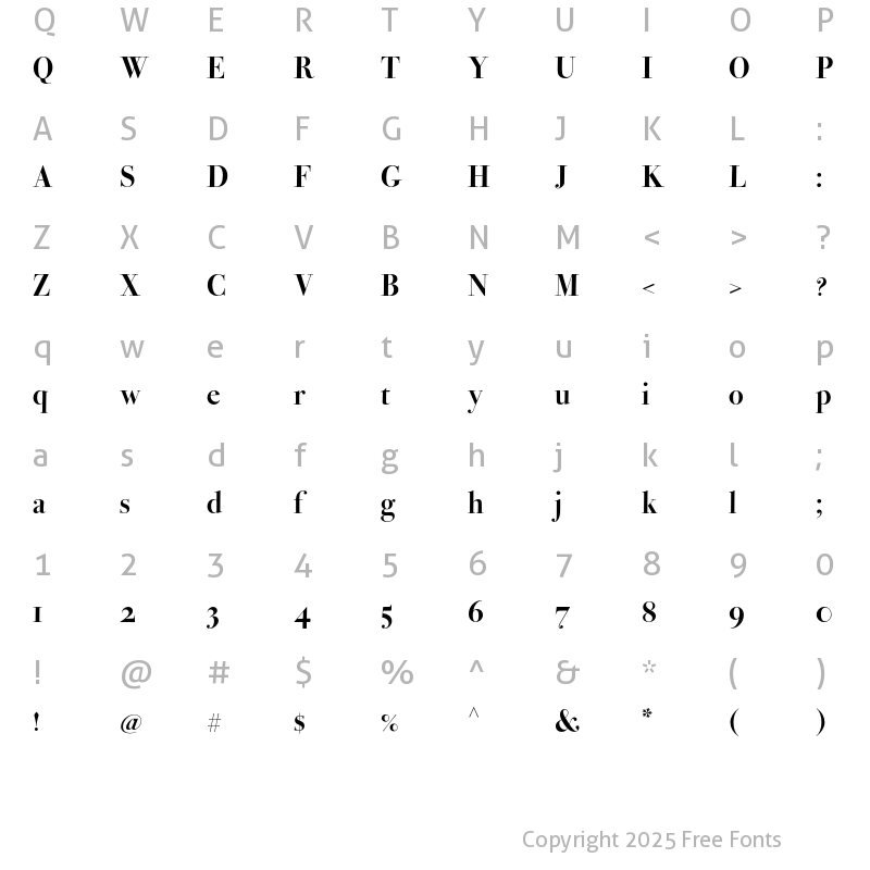 Character Map of Bodoni Ferrara Display Bold