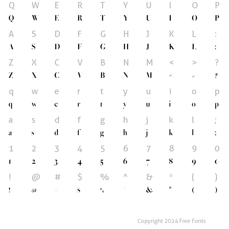 Character Map of Bodoni Ferrara Hairline Bold