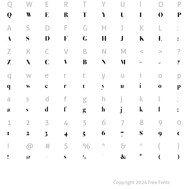 Character Map of Bodoni Ferrara Hairline Heavy