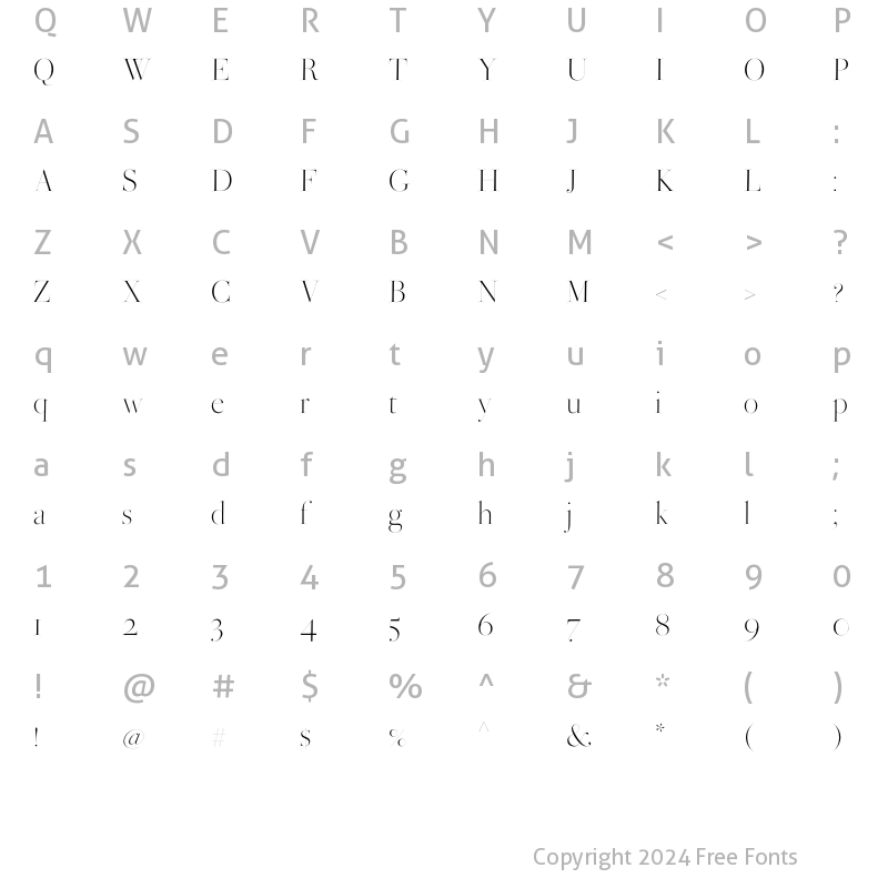 Character Map of Bodoni Ferrara Hairline Light