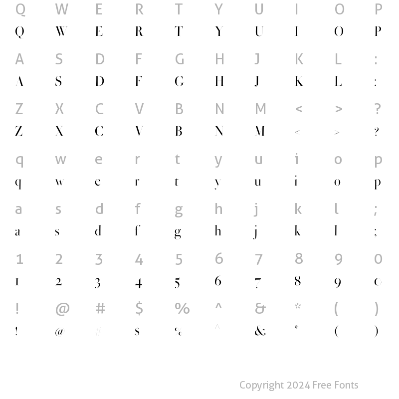 Character Map of Bodoni Ferrara Hairline Medium