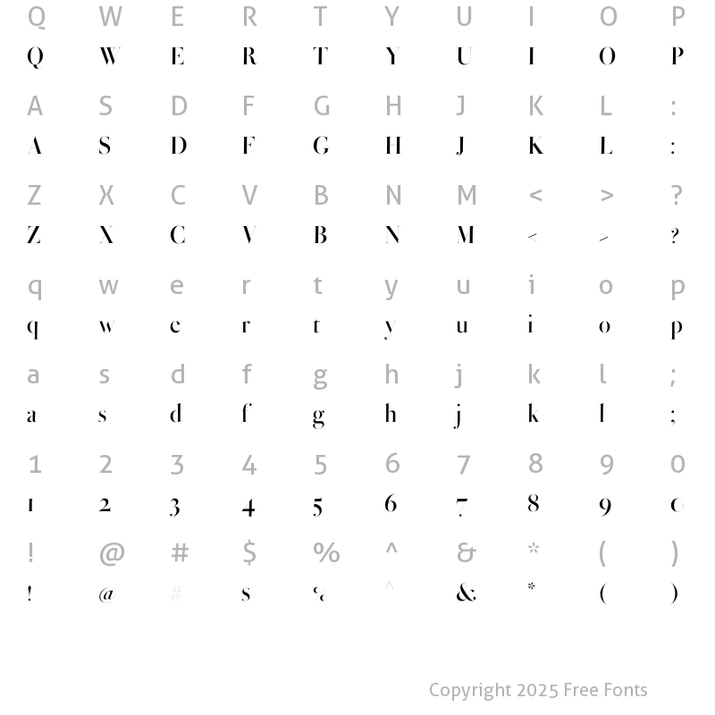 Character Map of Bodoni Ferrara Hairline Semibold