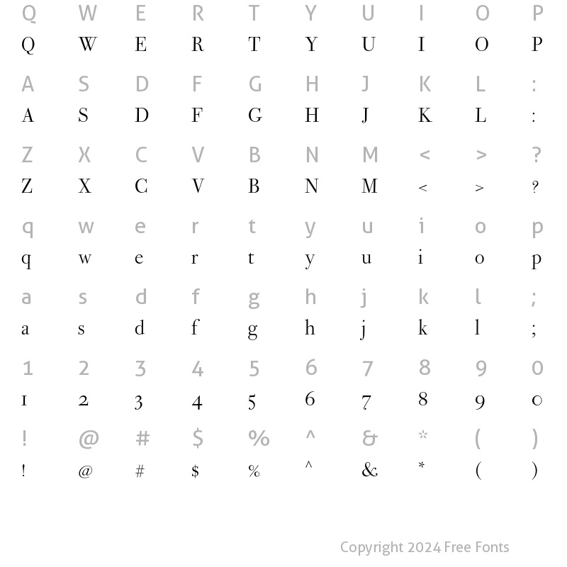 Character Map of Bodoni Ferrara Origin Quasi Light