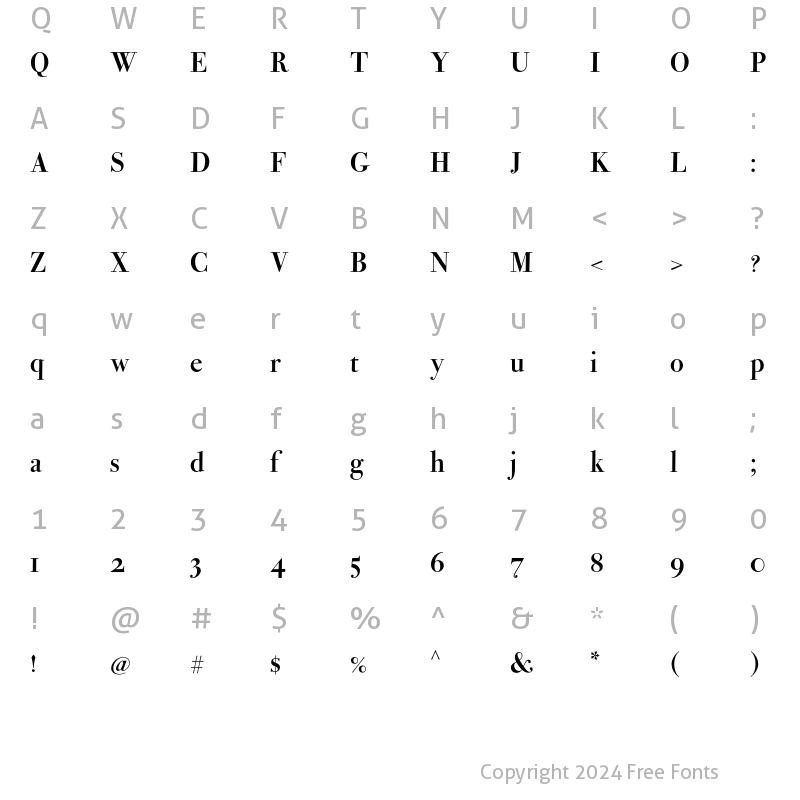 Character Map of Bodoni Ferrara Origin Semibold