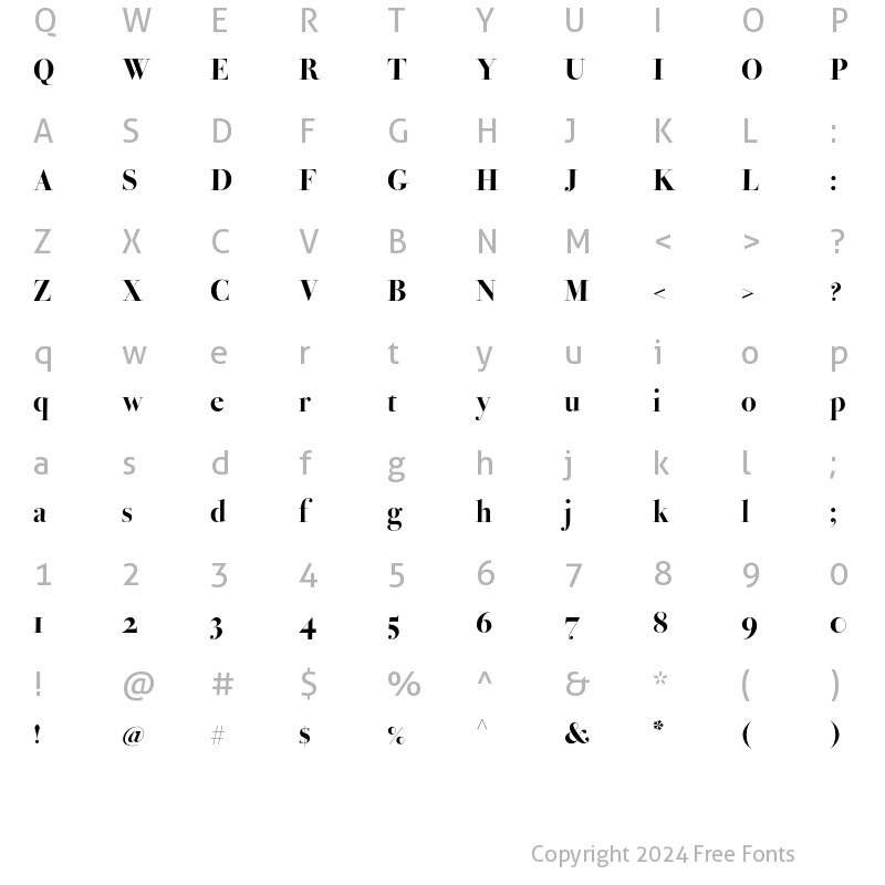 Character Map of Bodoni Ferrara Poster Extra Bold