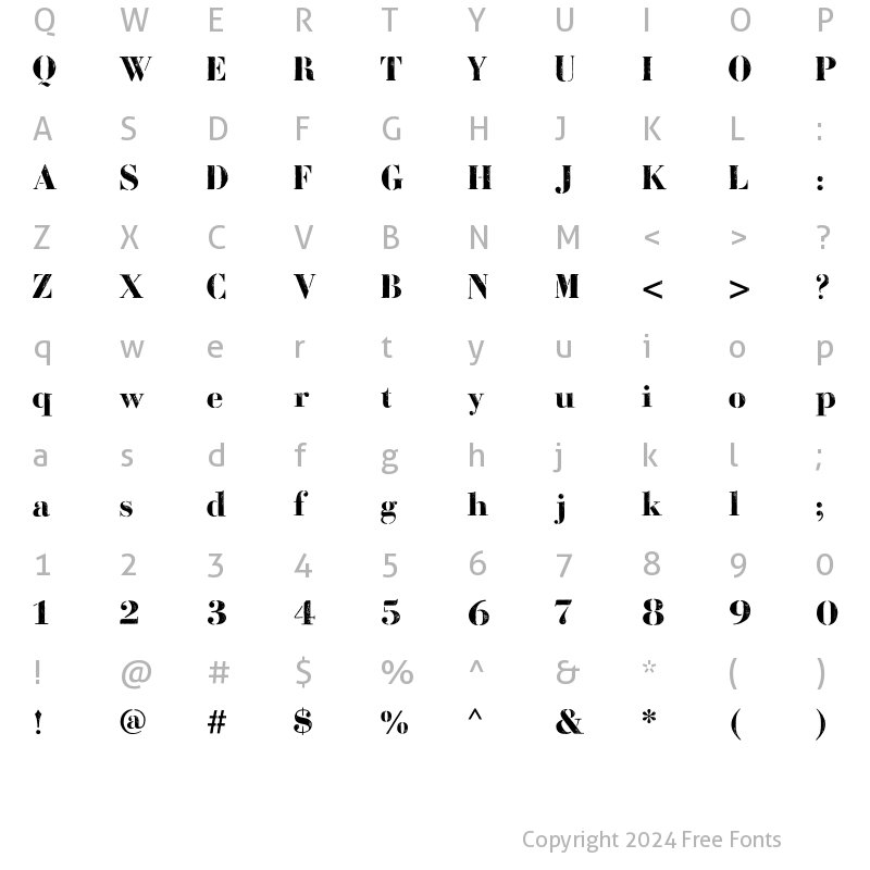 Character Map of Bodoni Fragile Dirt